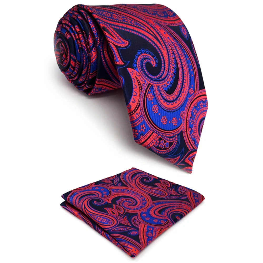 

C12 Navy Red Ties for Men Paisley Silk Mens Tie Set Pocket Square Wedding