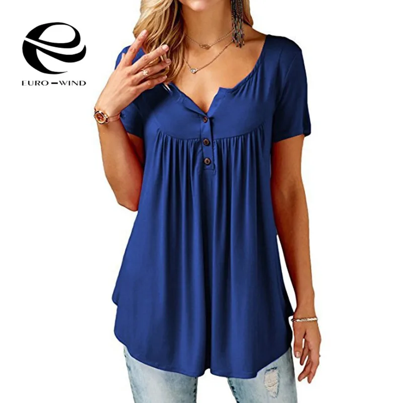 زائد حجم 5XL T قميص المرأة مطوي طويل التي شيرت Blusas الصيف أعلى المحملات قميص فضفاض فام Camisas موهير عارضة الإناث الصلبة قمم