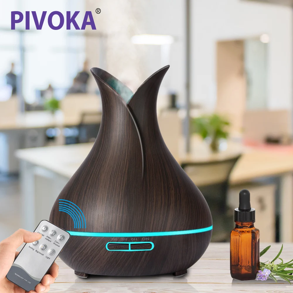 

PIVOKA 400ml Remote Controlled Air Humidifier Aromatic Essential Oil Diffuser Ultrasound Mute Timing Cool Fog Household
