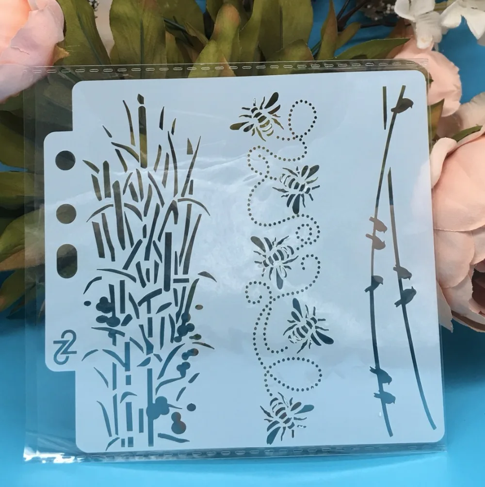 

13cm New Bee Bird Leaf DIY Layering Stencils Wall Painting Scrapbook Coloring Embossing Album Decorative Card Template