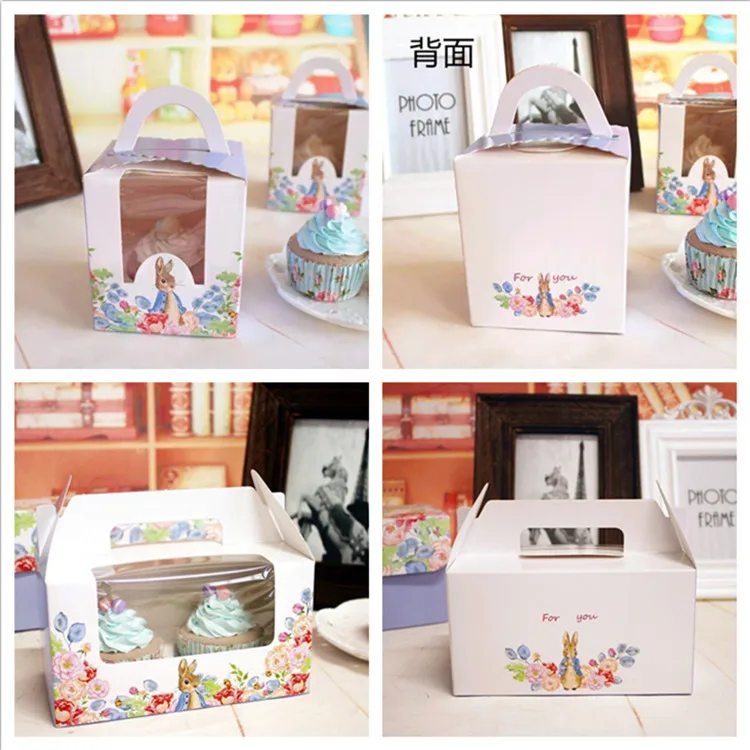 

50 X Peter Rabbit Cupcake Box for 1/2 Cupcakes Cake Box Gift Box Muffin Box With PVC Cavity Window