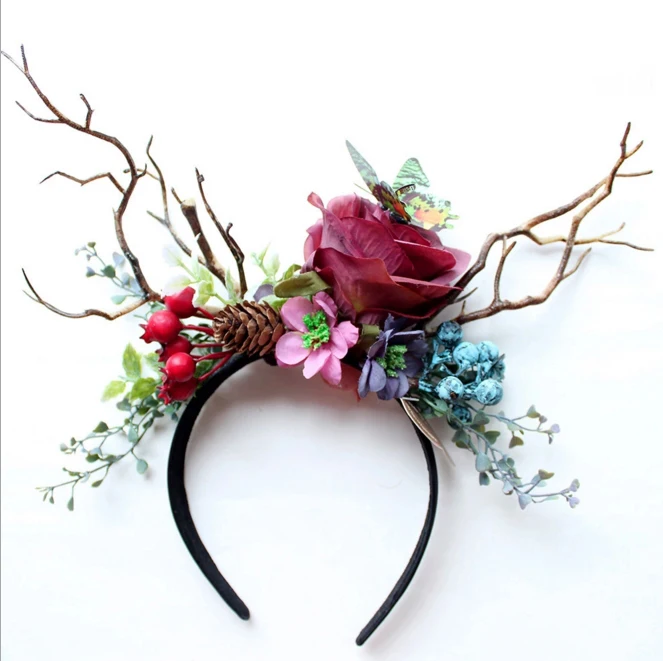 

New Tree Branches Antlers Headband Props Horns Hair Accessory Cosplay Flowers Headpieces Hair band Costume Party