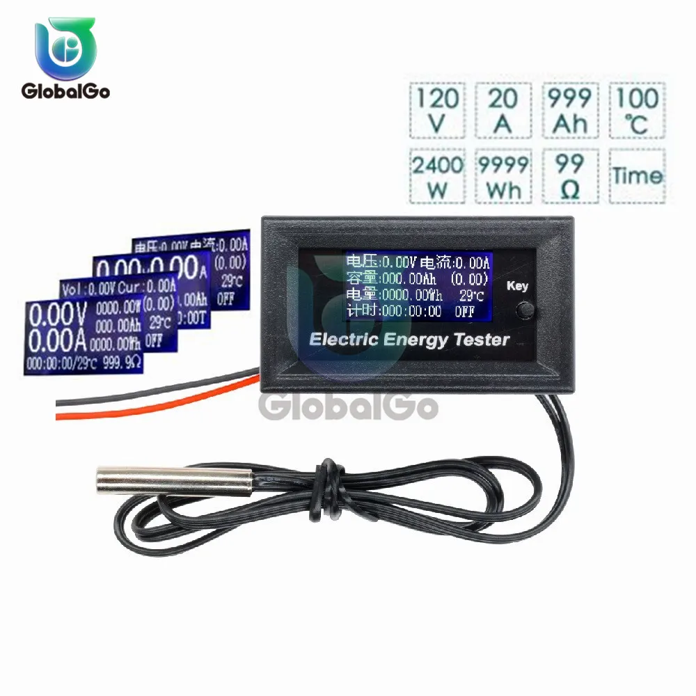 

7 in 1 120V 20A LCD Display Voltmeter Current Voltage Meter Ammeter Power Energy Capacity Impedance Multifunction Tester