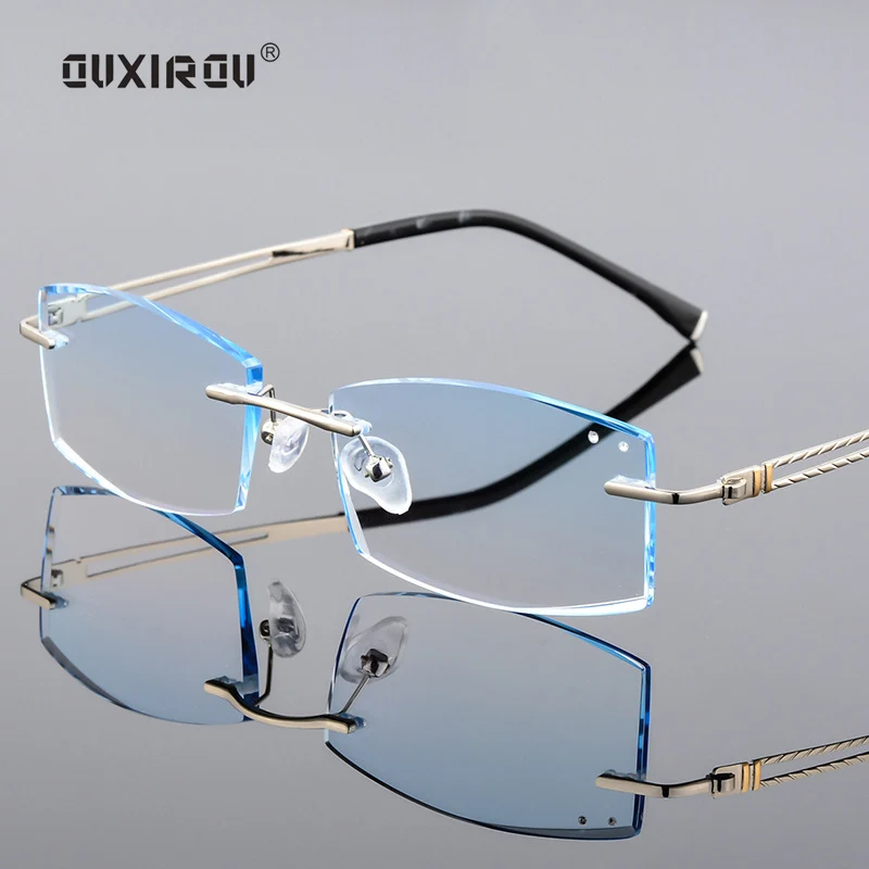 

Diamond Cutting Rimless Eyeglasses male Luxury Tint Lenses Optical Phantom trimming titanium Glasses Men Anti-blue light s8800