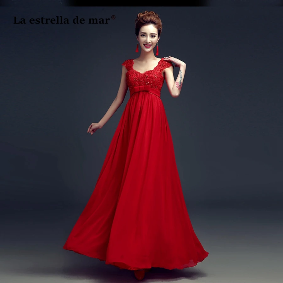 Robe demoiselle d'honneur2019 Новый сексуальный V средства ухода за кожей шеи кружево бисером шифон кепки рукавом Назад Открыть линии Красный подружк