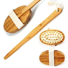 Body Brush for Dry Skin Brushing Back Scrubber for Skin Exfoliating and Cellulite Bamboo Bath Brush with Long Handle Shower