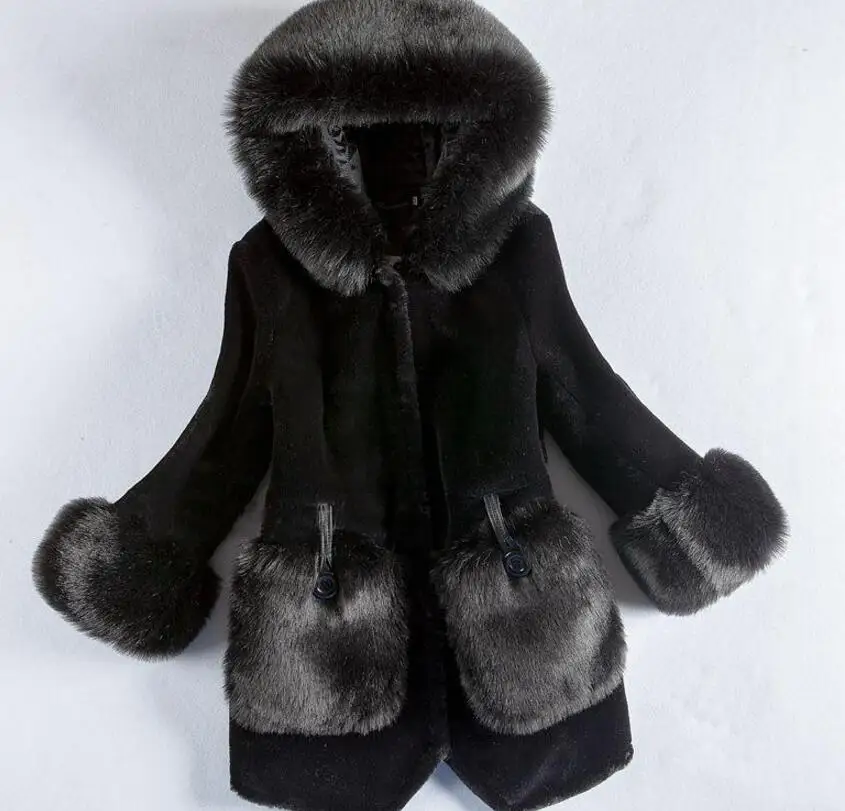 Пальто из искусственного меха, зимнее женское пальто в Корейском стиле, новинка, большие размеры, черный, красный, меховой воротник, теплое пальто, женская мода, темперамент, меховая куртка 3XL - Цвет: black
