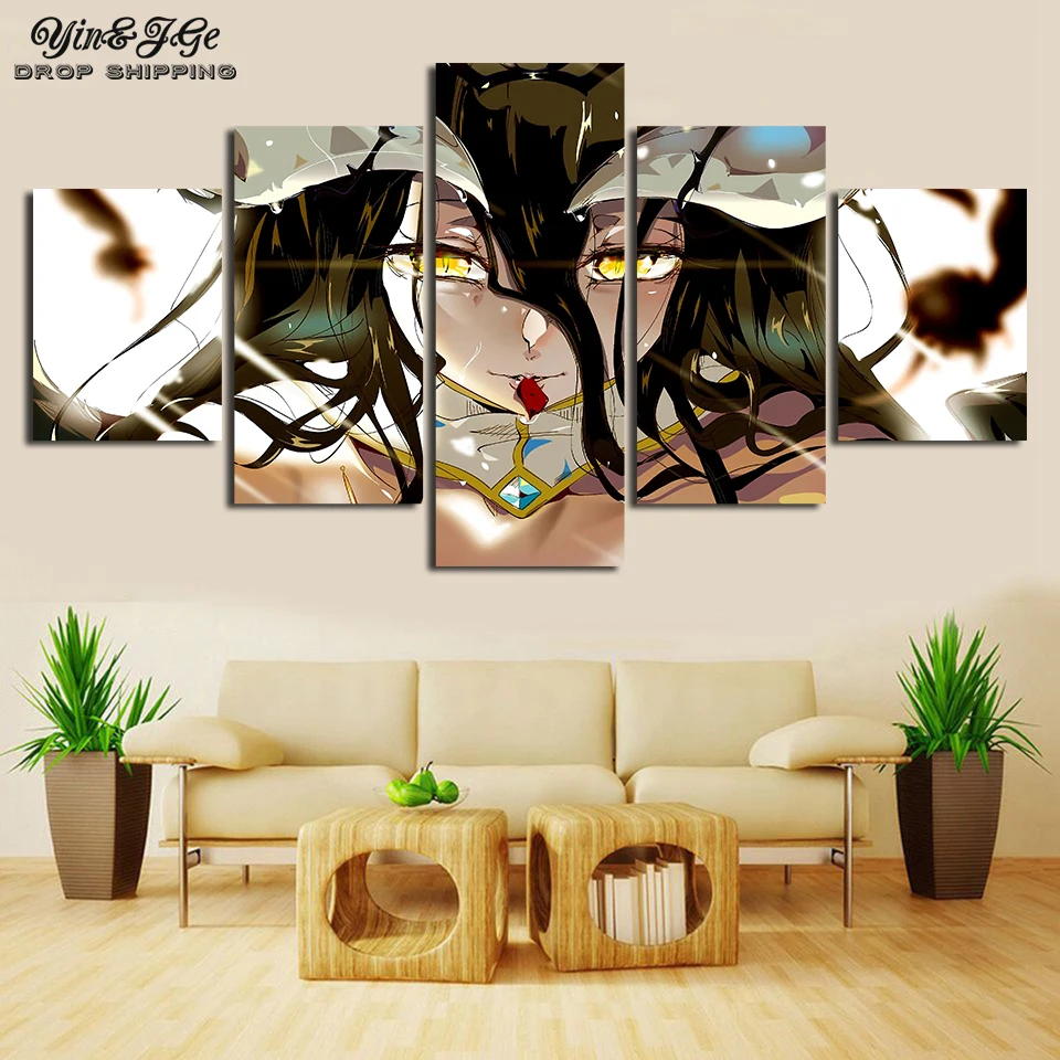 

Canvas Wall Art Pictures Modern Home Decor 5 Pieces Albedo Overlord Anime Paintings Printed Absract Posters Modular Frameworks