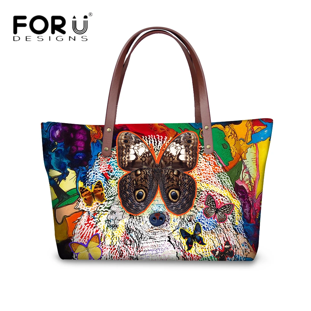 

FORUDESIGNS Hand-printed Women Fashion Graffiti Design Cross Body Bags Cute Animal Dog Cat Printing Tote Shoulder Bags for Women