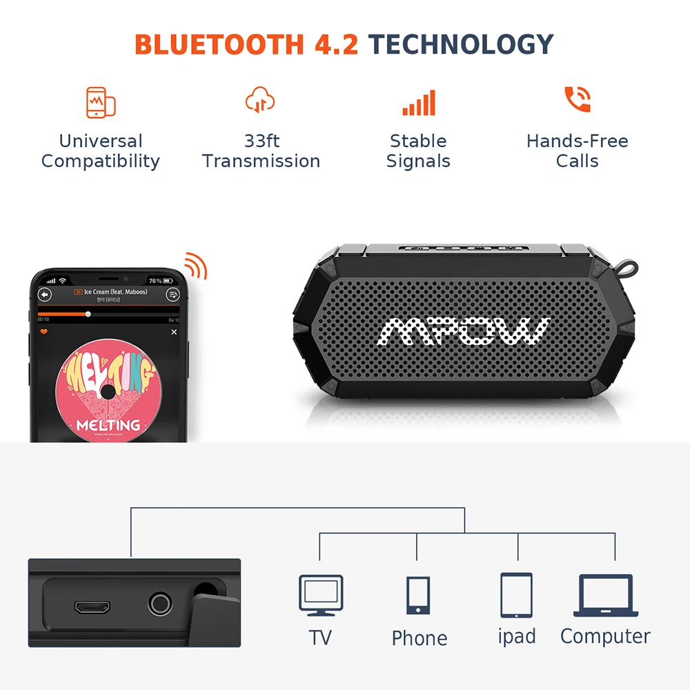 Mpow R3 10 Вт портативный Bluetooth динамик беспроводной динамик IP6X Водонепроницаемый со встроенным аккумулятором до 15 часов время воспроизведения для наружного использования