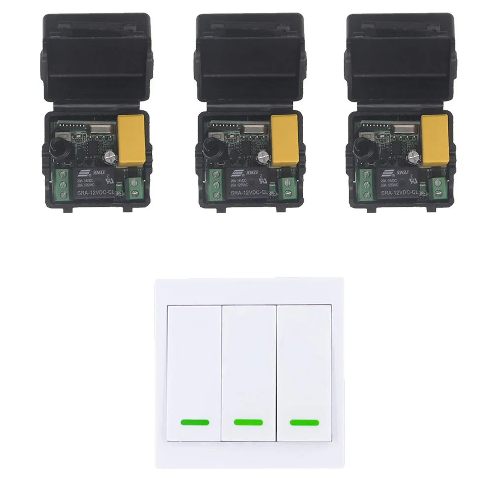

220V 1 CH 1CH RF Wireless Remote Control Switch System For Ceiling LED Bulb Light Strips,Mini Receiver + 3CH 86 Wall Transmitter