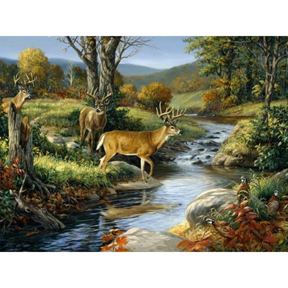 

LI LOYE DIY Diamond Painting Elk cross the river Full Diamond Embroidery Cross Stitch Rhinestone Mosaic icon Decor Gift RT875