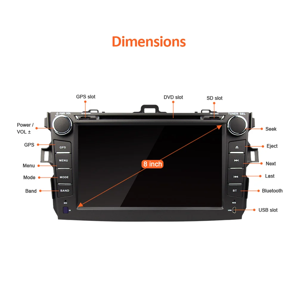 Eunavi 2 din TDA7851 Android 8.0 8.1 car dvd player gps for Toyota Corolla 2007 2008 2009 2010 2011 8'' car stereo radio usb