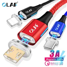 Олаф 3A магнитное освещение Micro usb type C кабель быстрое зарядное устройство для Iphone 6 7 8 Plus X XR XS Max для Redmi note 7 для samsung S9