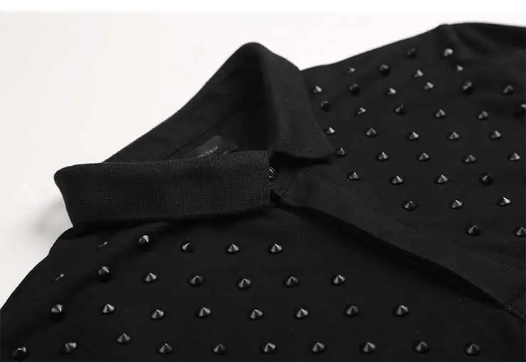 Летний черный с заклепками декоративный дизайн Для мужчин Slim fit поло Повседневные поло с короткими рукавами рубашка брендовая одежда PL-51