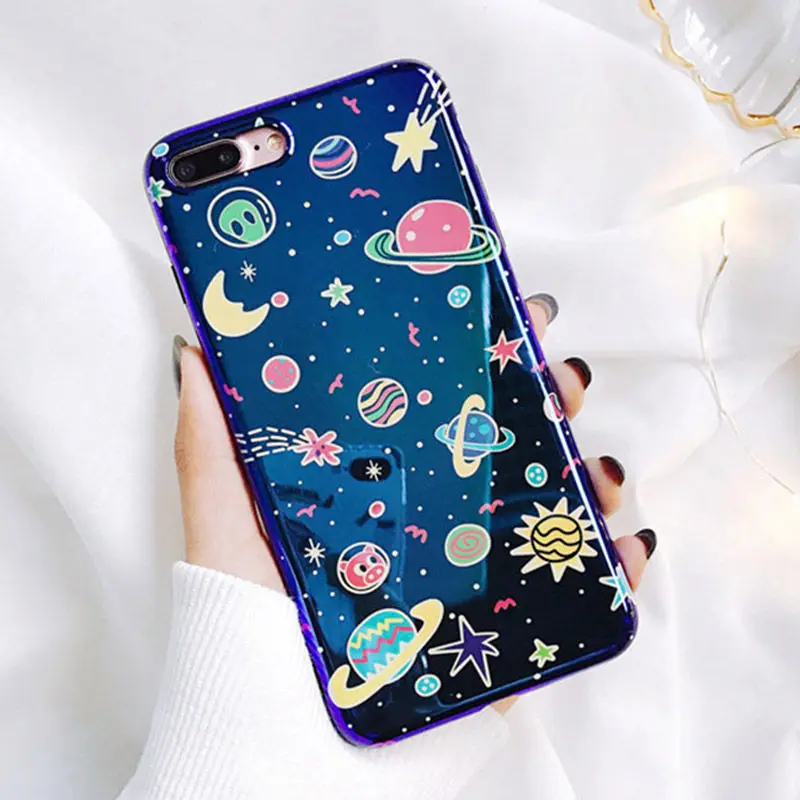 Blu-Ray Colorful Pattern Flower Phone Case For iPhone X 6 6S 7 8 Plus Fashion Glossy Planet Universe Series Back Cover - Color: 10