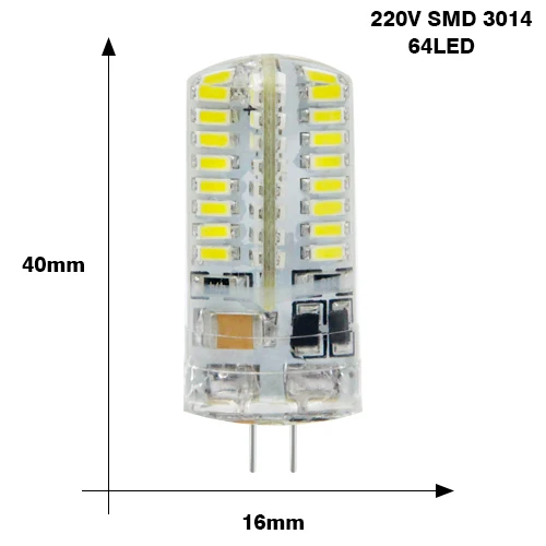 10 шт. G4 Светодиодный светильник высокой мощности 3 Вт SMD2835 3014 AC 220 В белый/теплый белый светильник, заменяющий галогенный Точечный светильник, люстра - Испускаемый цвет: AC 220V 64Leds