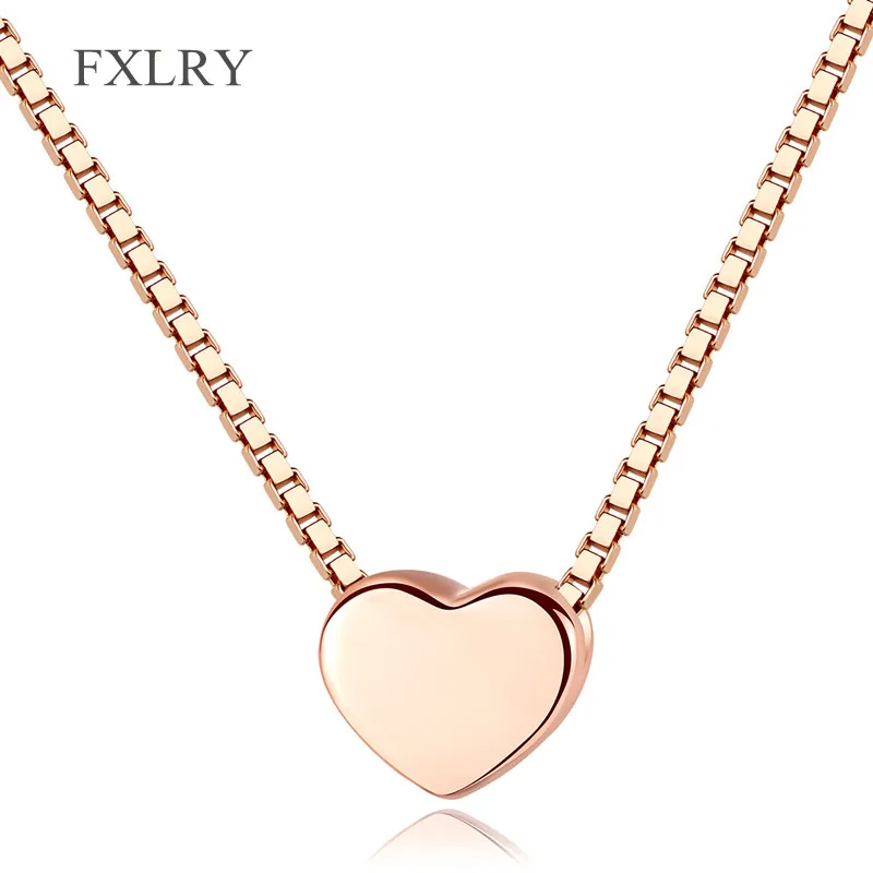 

FXLRY Hot Selling Elegant S925 Sterling Silver Simple Love Heart Rose Gold Pendant Necklaces For For Girl To Gift Jewelry