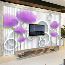 Романтические фиолетовые цветы фото обои 3D стерео Настенная роспись круг Гостиная ТВ диван фон настенный домашний Декор нетканые обои