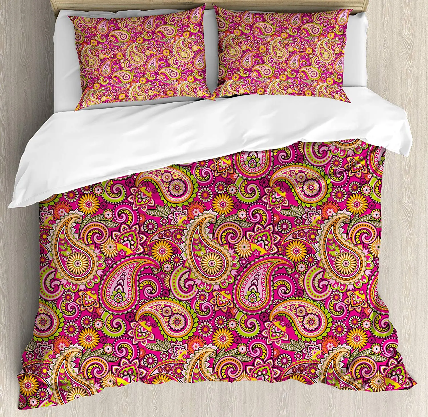 Paisley Duvet Cover Set King Size Vivid Design With Flowers Dots