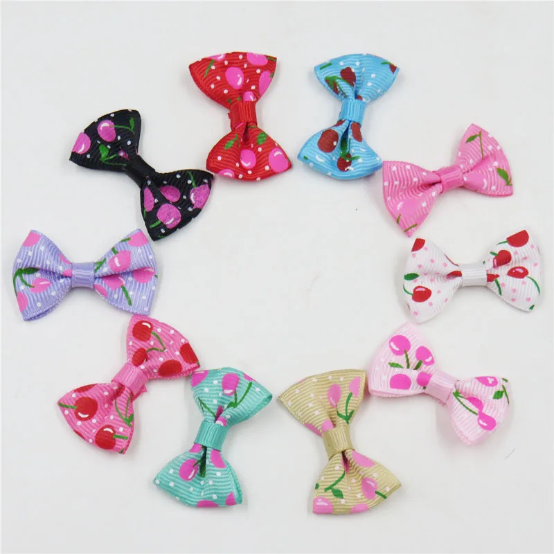 2PCS/LOT Lovely Cherry Small Bow Hairpin For Girl Hair Tie Child Elastic Hair Bands Scrunchy Clips Hair Accessories For Kids