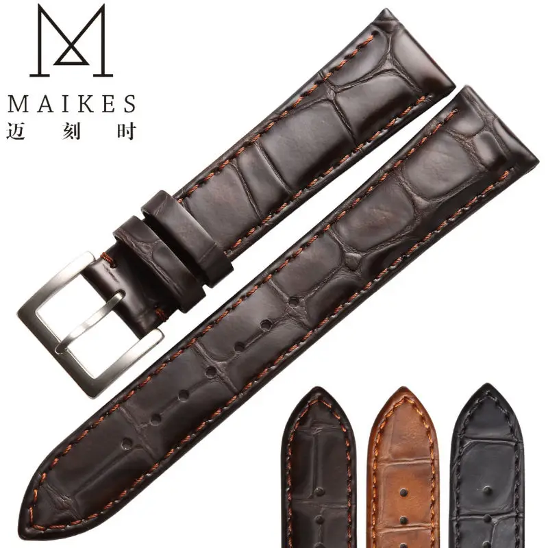 MAIKES High Quality Genuine Leather Watch Strap Men Women 18mm 20mm 22mm Brown Watch Band For