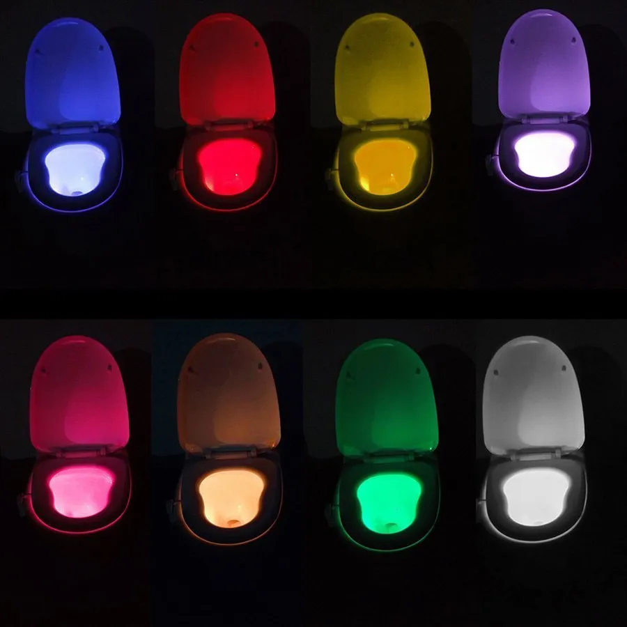 Сенсорный туалетный светильник, 8 цветов, светодиодный светильник на батарейках, лампа с активированным движением человека, ПИР, автоматический RGB светодиодный ночной Светильник для туалета