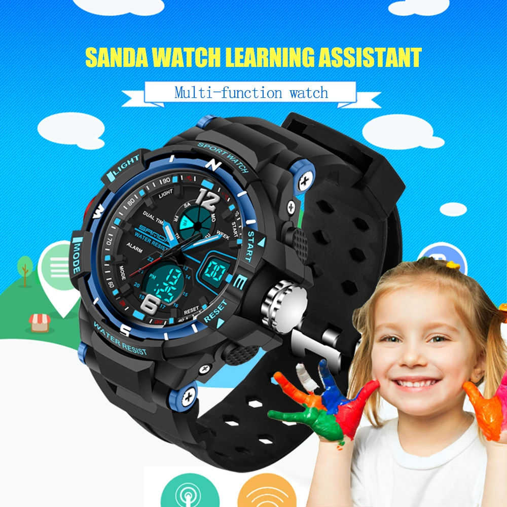 Новая мода Санда брендовые Детские спортивные часы светодиодный цифровой кварцевые Военная Униформа часы для мальчиков и девочек