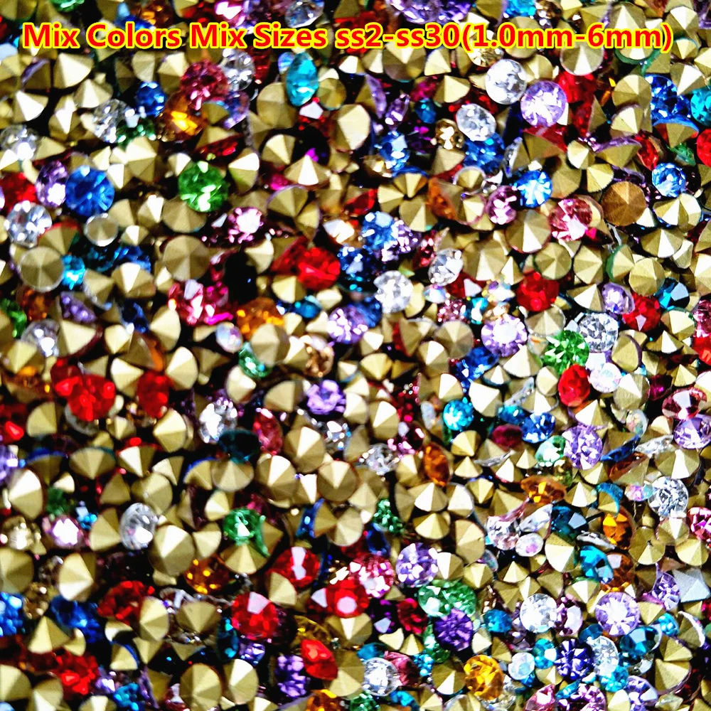 1440pcs ss2 - ss30 Mix Colors Pointback Crystal Rhinestones Sizes Round Crystals Nail Stones Strass Decorations Art | Красота и