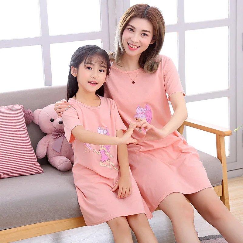 

Girls Cotton Nightdress Parent-child Baby Dress Children Cotton Short-sleeved Nightgown Little Girl Sleepwear Sleep Autumn