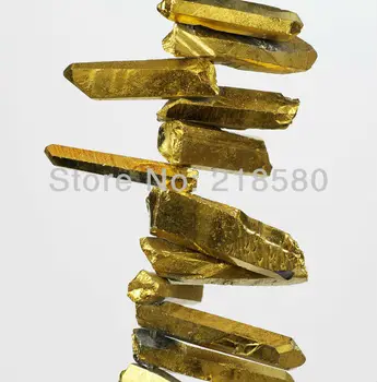 

H-TB04 Titanium Gold Quartz Rough Point Drilled Briolettes Beads 19-35mm 16 inch