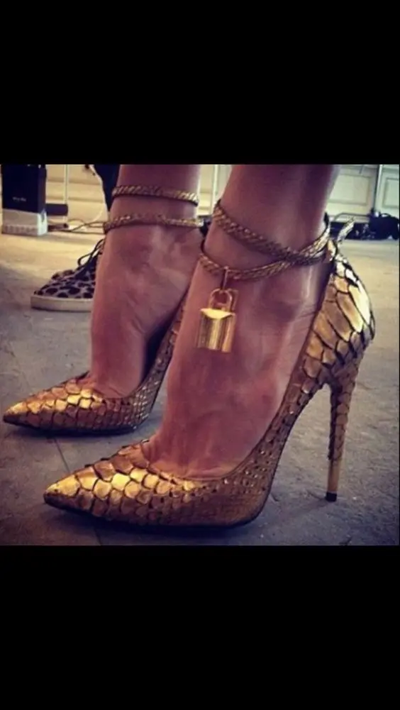 new-style-brand-women-celebrity-Metallic-Ankle-Lock-gold-stiletto-heel ...