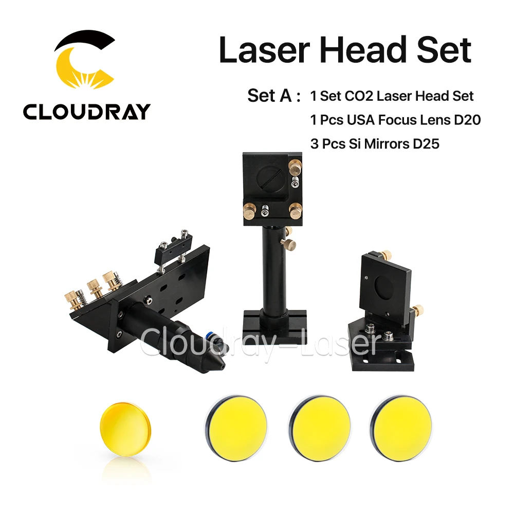 CO2 cabeza láser Kit + 1 piezas Dia.20mm ZnSe enfoque de la lente + 3 piezas Dia.25m Mo/Si espejo 25mm para la máquina de corte por grabado láser - 1