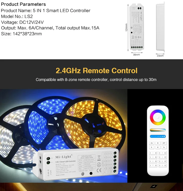 MiBOXER 2,4G RGB+ CCT беспроводной 8 зон пульт дистанционного управления настенной сенсорный Панель LS2 5IN 1 Умная Светодиодная лента контроллер FUT089/B8/iBox1/iBox2