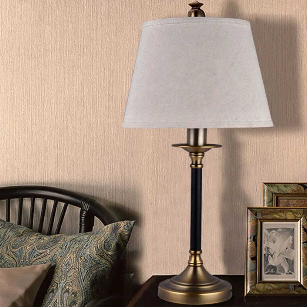 European Modern Table Lamp with Linen Colored Fabric Shade Table Lamps