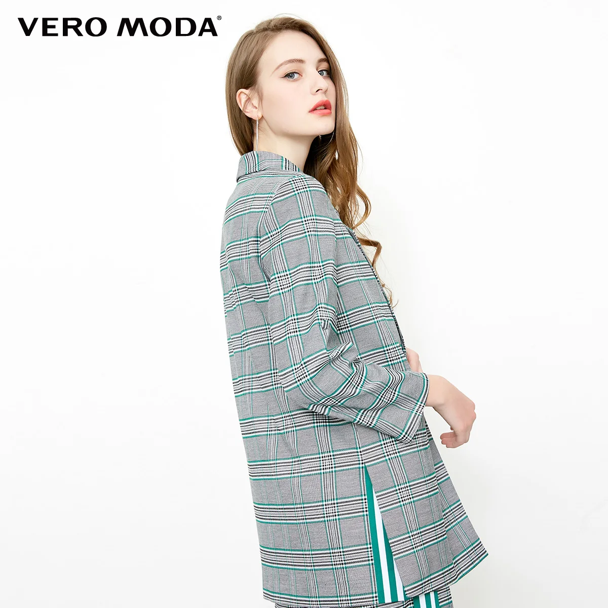 Vero Moda клетчатый узор двусторонний рукав повседневный пиджак длинный клетчатый блейзер для женщин | 318308507