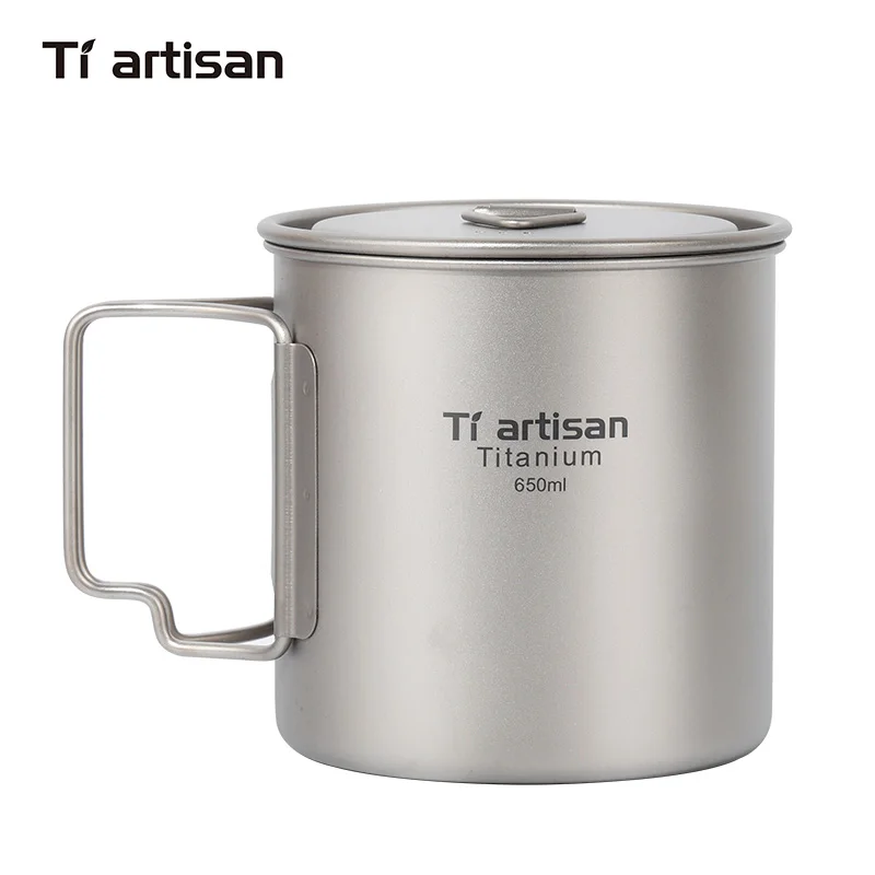 

Tiartisan 650ml Pot Outdoor Camping Pure Titanium Mug with Folded Handle Lightweight Portable Picnic Cookingwar