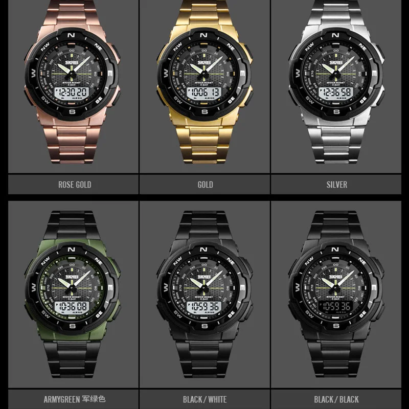 Sports Watches Top Brand Fashion Quartz Watches Men Steel Business Waterproof Led Digital Watch Male Clocks reloj hombre SKMEI