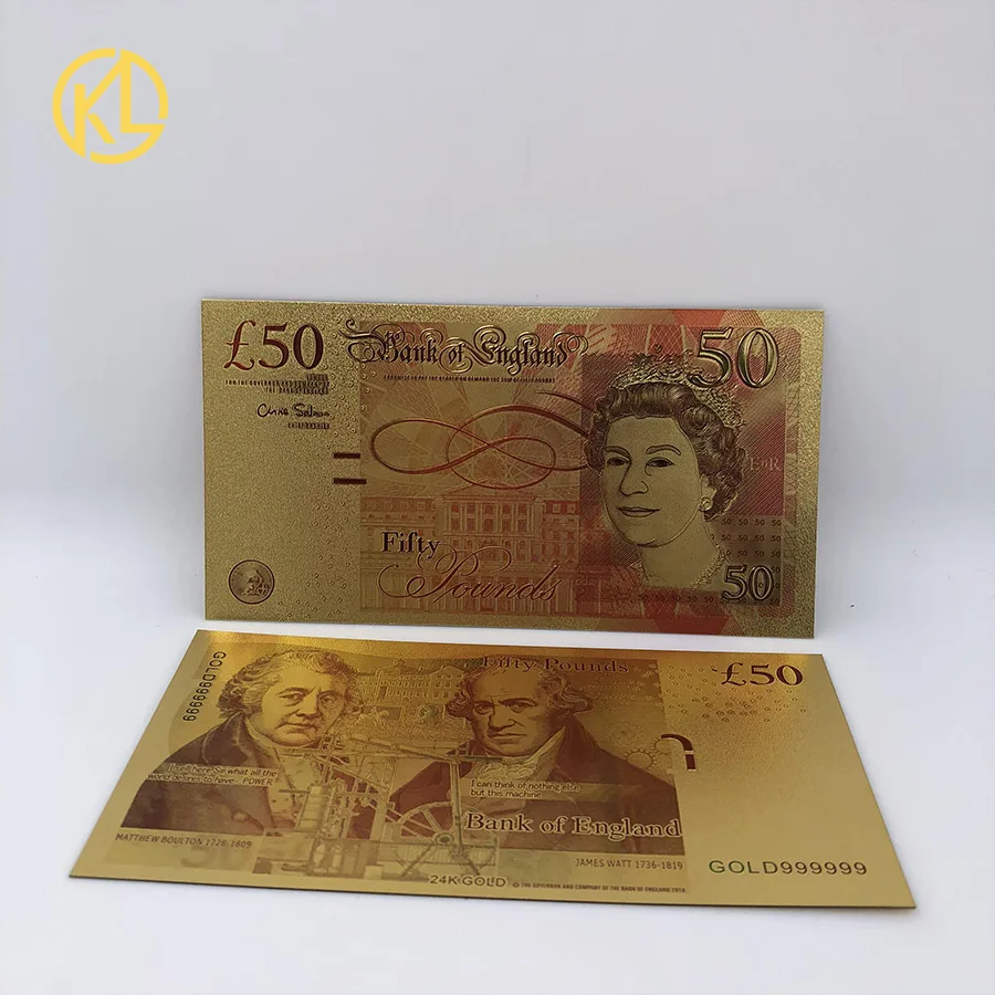 1-10 шт. Классическая сувенирная коллекция банкнот hp Magi 24K из золотой фольги для игр и новогодних подарков - Цвет: 50 Pound