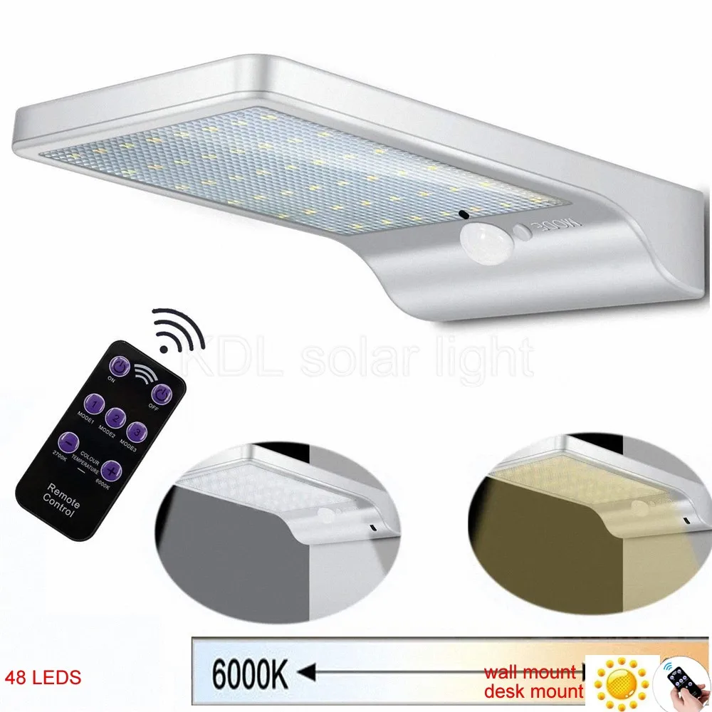 

48 LED Solar Light Three Modes Black White Waterproof Outdoor Garden Fence Lamp With rotate bracket remote cont spot light gear