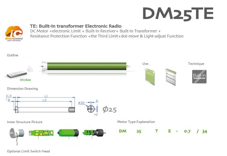 Free shipping DOOYA tubular motor DM25TE for Dia 38mm tube for all kinds of blinds or