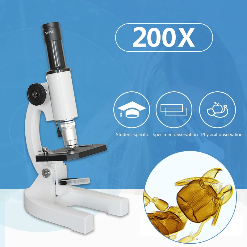 200X монокулярный Биологический микроскоп для студентов, обучающий био-микроскоп для учеников начальной школы и средней школы