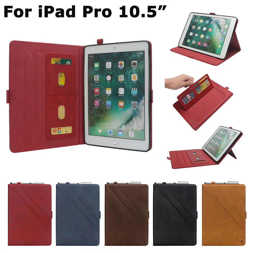 

Case with Double KickStand Pencil Holder For iPad Pro 10.5 inches PU Leather Slim Smart Cover Color Stand Shell for A1701 A1709