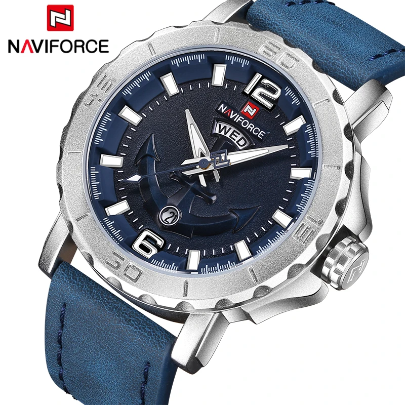 NaviForce NF9074 Mens Sports Leather Wrist Quartz Watch 
