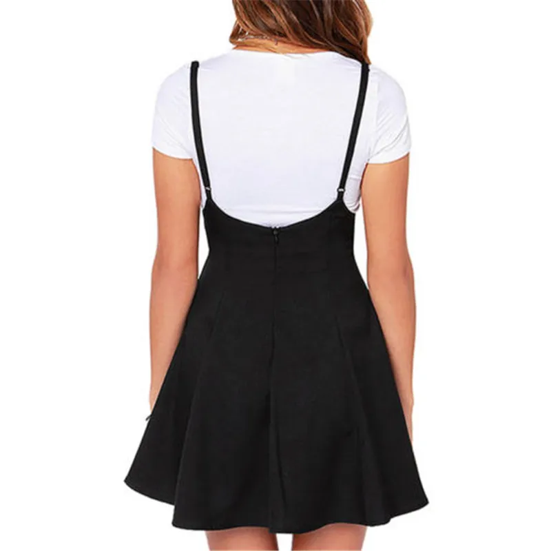 Женский, черный юбка с погонами плиссированная юбка на подтяжках юбки Высокая Талия Мини школьная юбка
