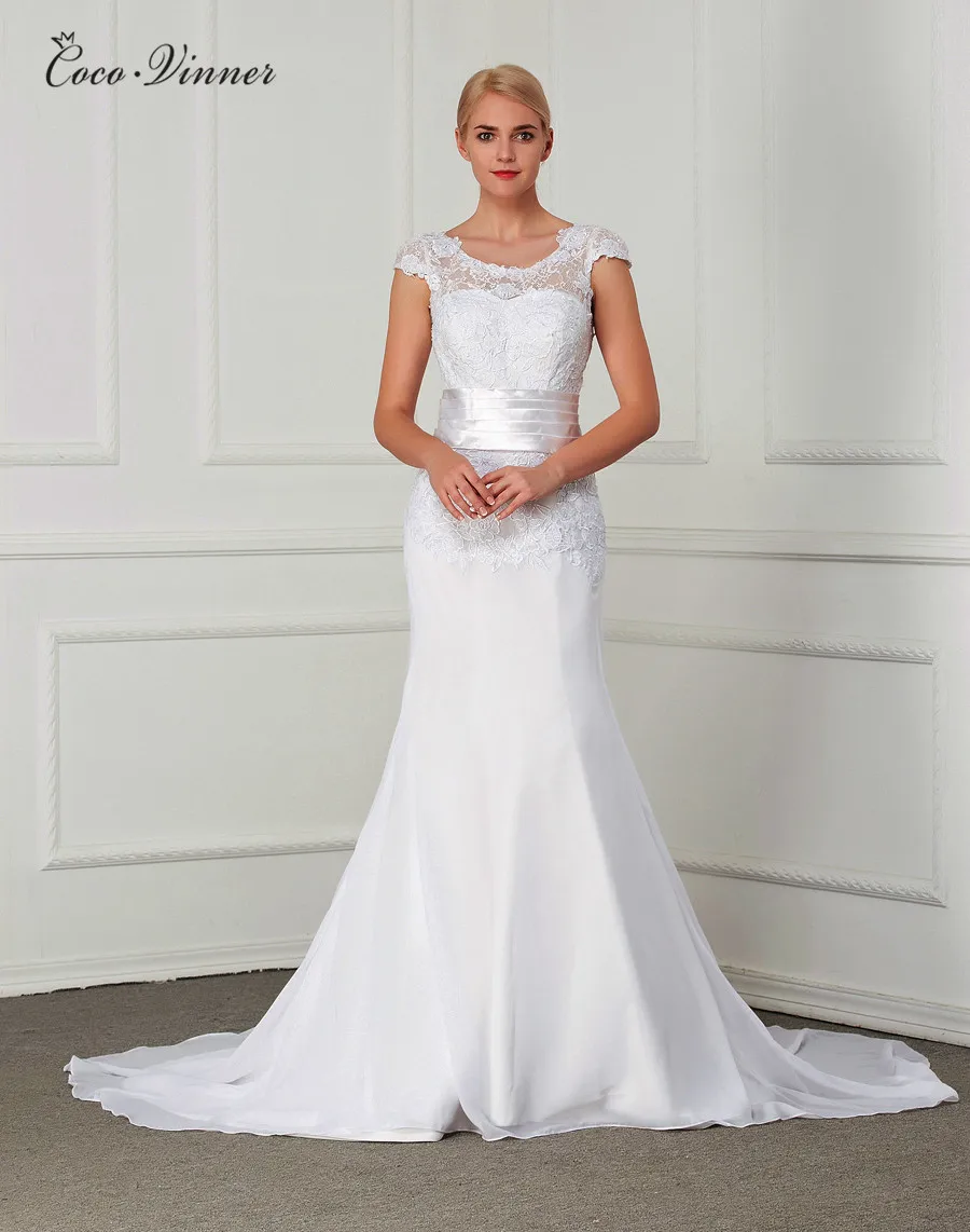 C.V Sheer Neck Sexy Backless Chiffon Satin Mermaid Wedding ...