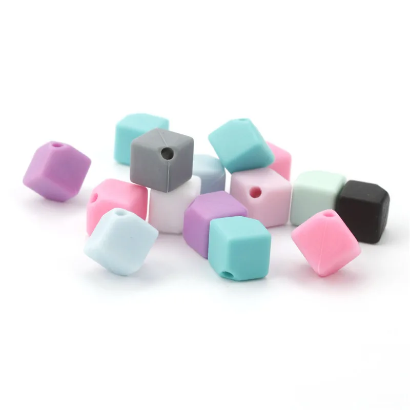 50Pcs Cube Square Silicone Teething Beads DIY Baby Chewy Necklace Teether Making 