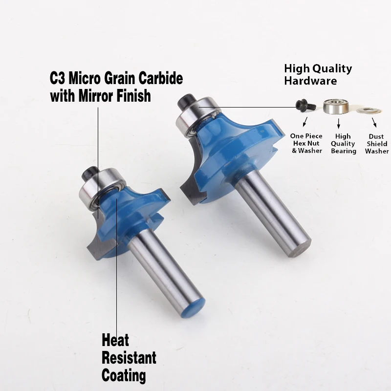 1 шт. 8 мм хвостовик круглый над фреза для отделки кромки бит-1/", 3/8" Радиус прямой концевой фрезы триммер очистка заподлицо угловой круглый