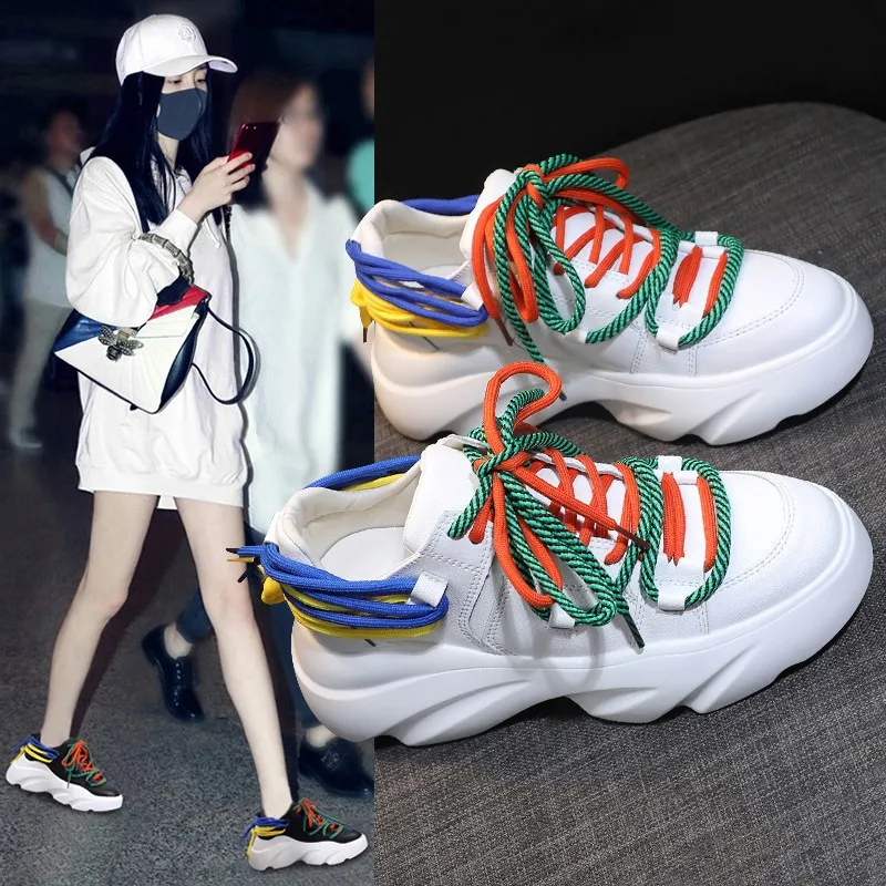 

Autumn new women's shoes Color lace platform shoes ladies round head fashion silver white platform casual sports shoes ladies