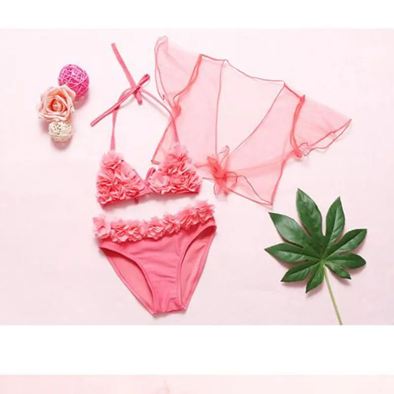

3pcs/set Children Swimsuit Baby Bikini Baby Swimming Suit Including 1pc Pink Shawl & 1pc Pink Underwear & 1pc Bras